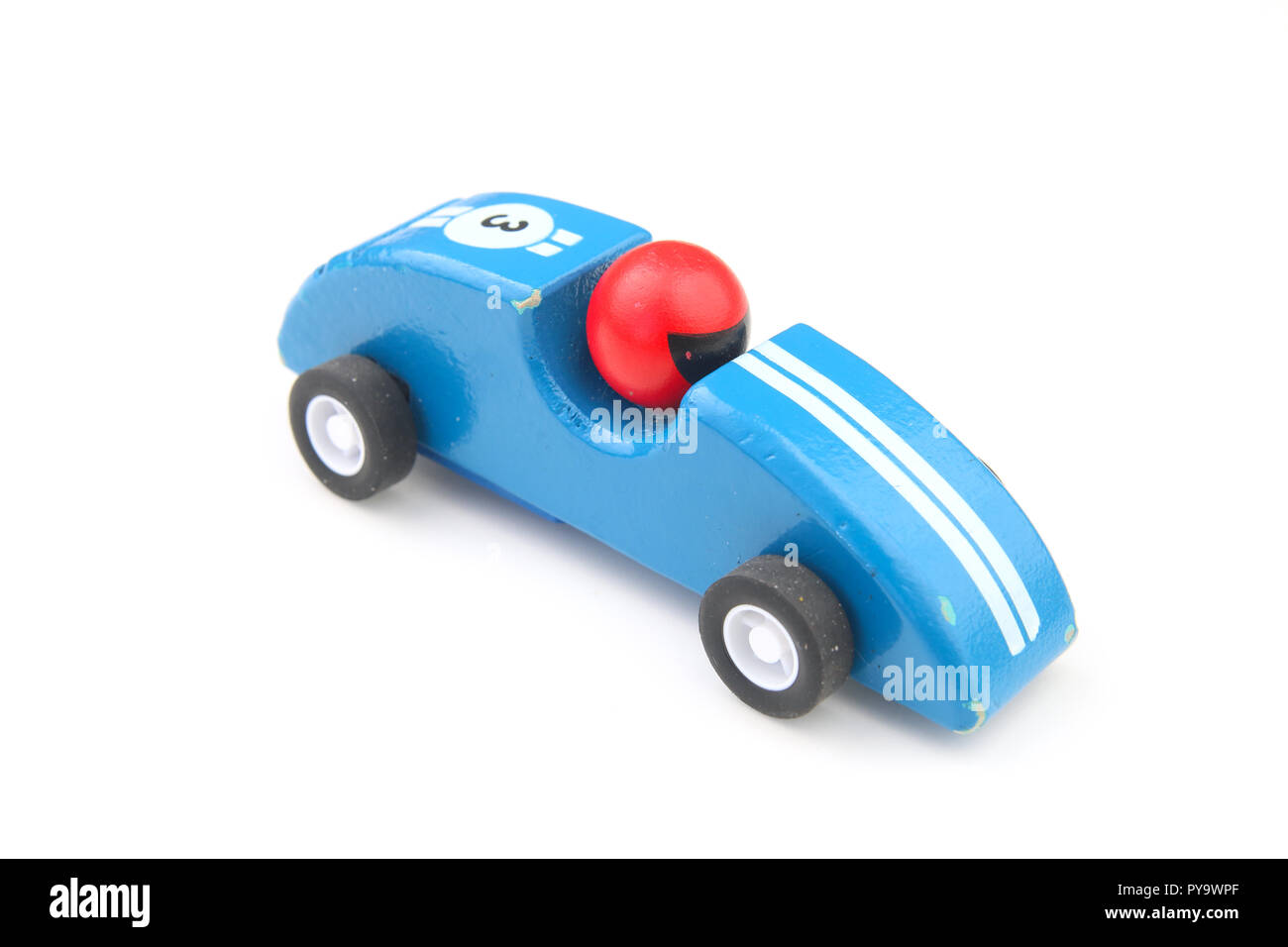 Blau toy Rennwagen auf Weiß isoliert Stockfoto