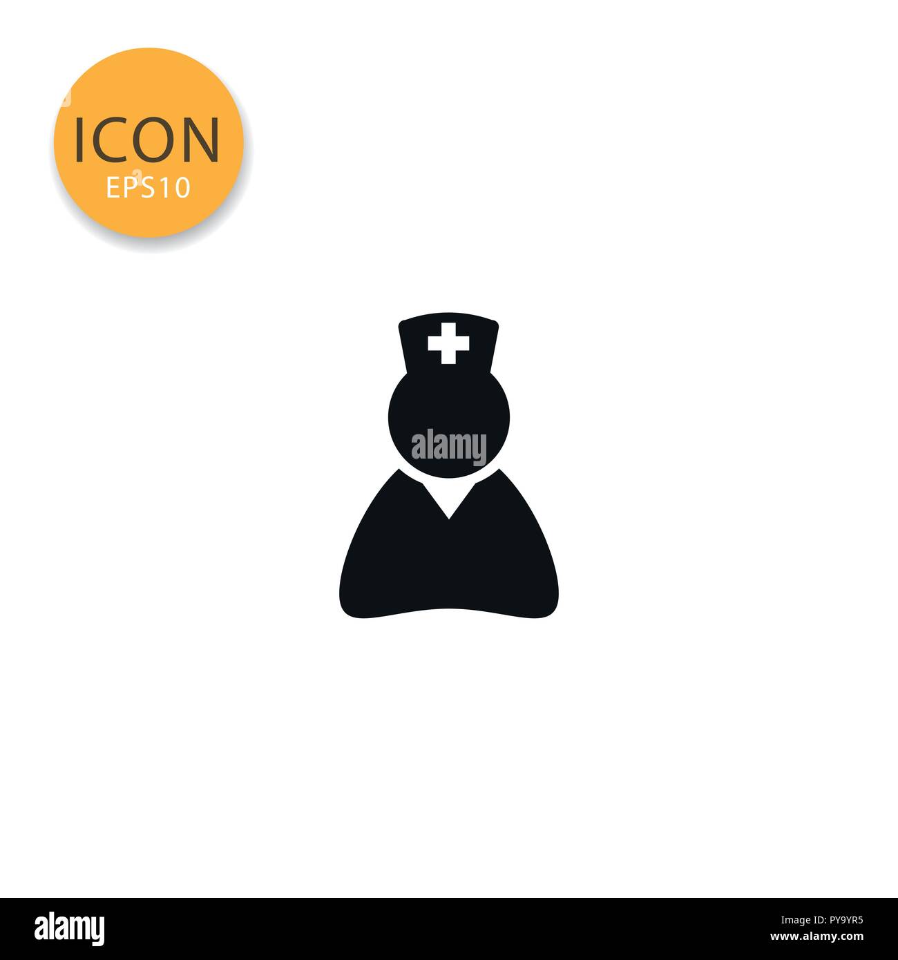 Krankenschwester Symbol Flat Style in Schwarz Vector Illustration auf weißem Hintergrund. Stock Vektor