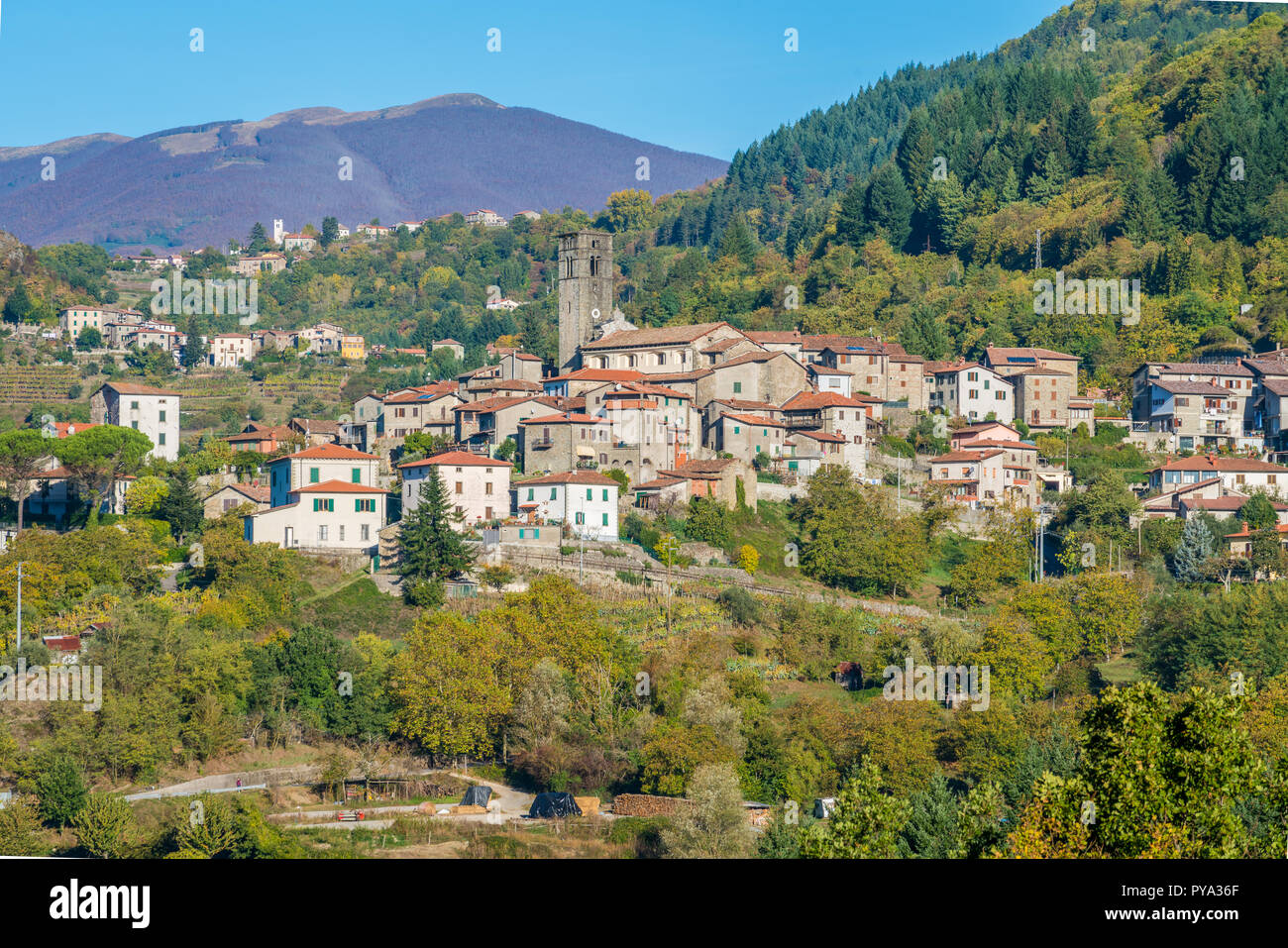 San Romano in Garfagnana, in Den Appenino Tosco Emiliano National Park. Provinz Lucca, Toskana, Italien. Stockfoto