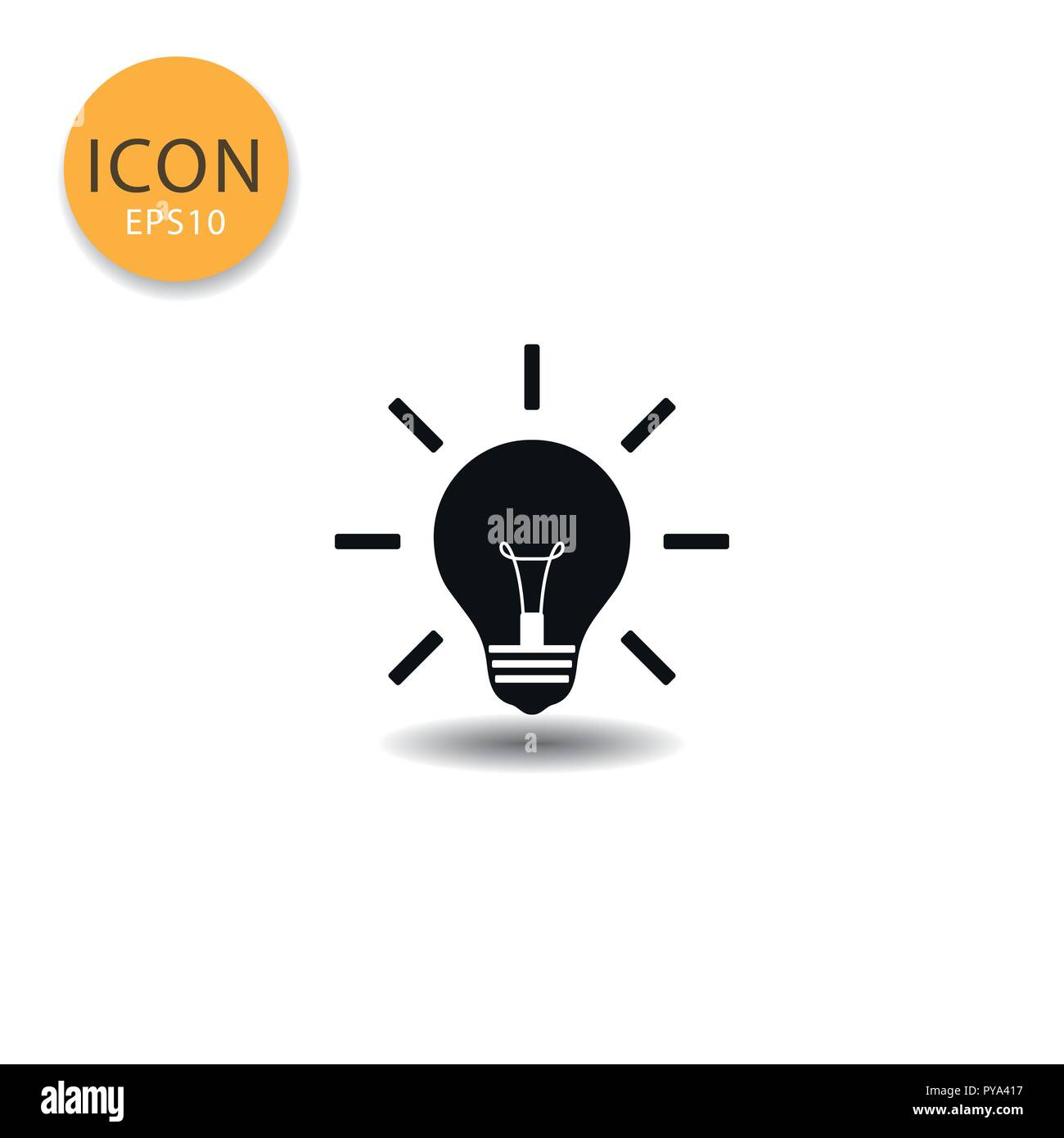 Licht Lampe Leuchte oder Idee Symbol Flat Style in Schwarz Vector Illustration auf weißem Hintergrund. Stock Vektor