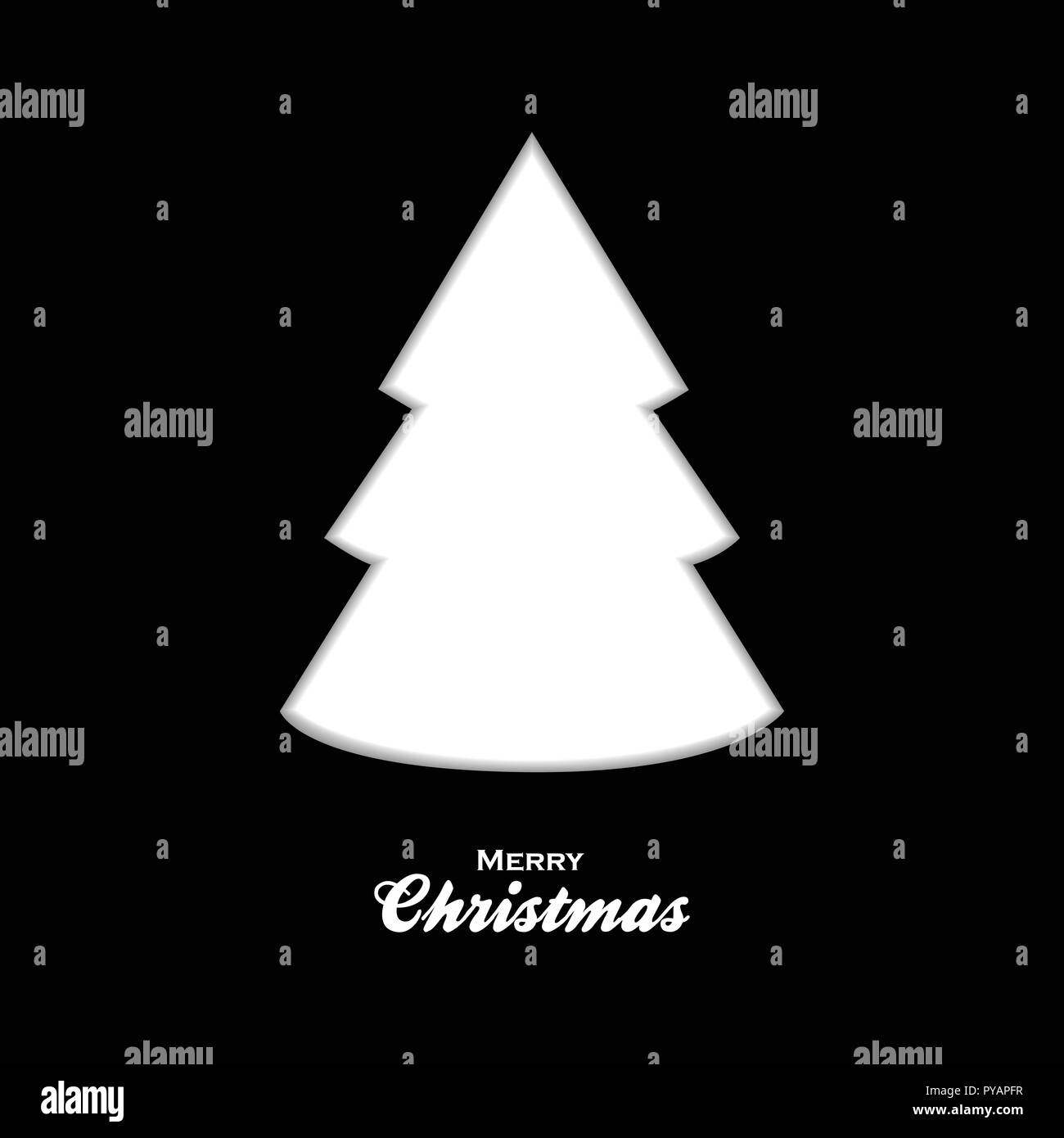 Weiße Silhouette der Weihnachtsbaum über schwarzen Hintergrund mit dekorativen Text Stock Vektor