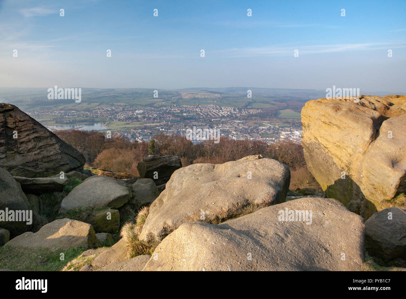Blick auf Otley Stadt von der überraschung Blick auf Otley Chevin Stockfoto