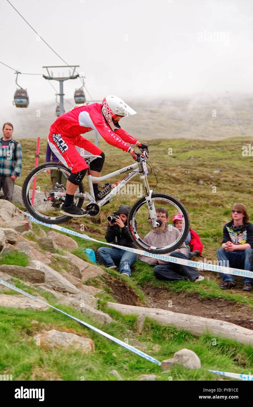 Fort William, Schottland, Vereinigtes Königreich - 2010/06/06: UCI World Cup MTB Downhill in der Nähe von Fort William Stockfoto