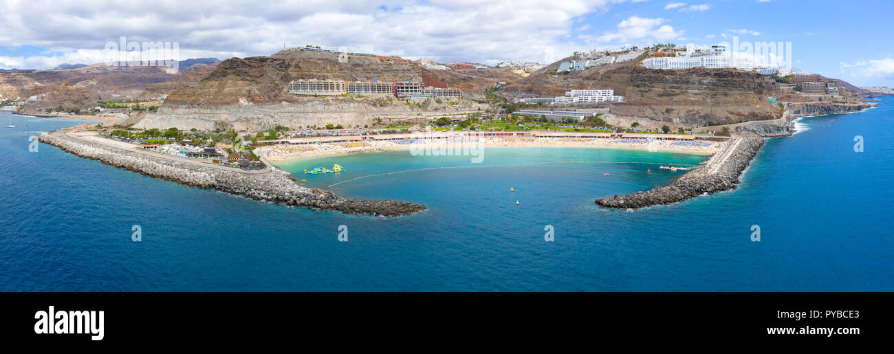 Panorama von der Luft des schönen Strand Amadores auf Gran Canaria Stockfoto