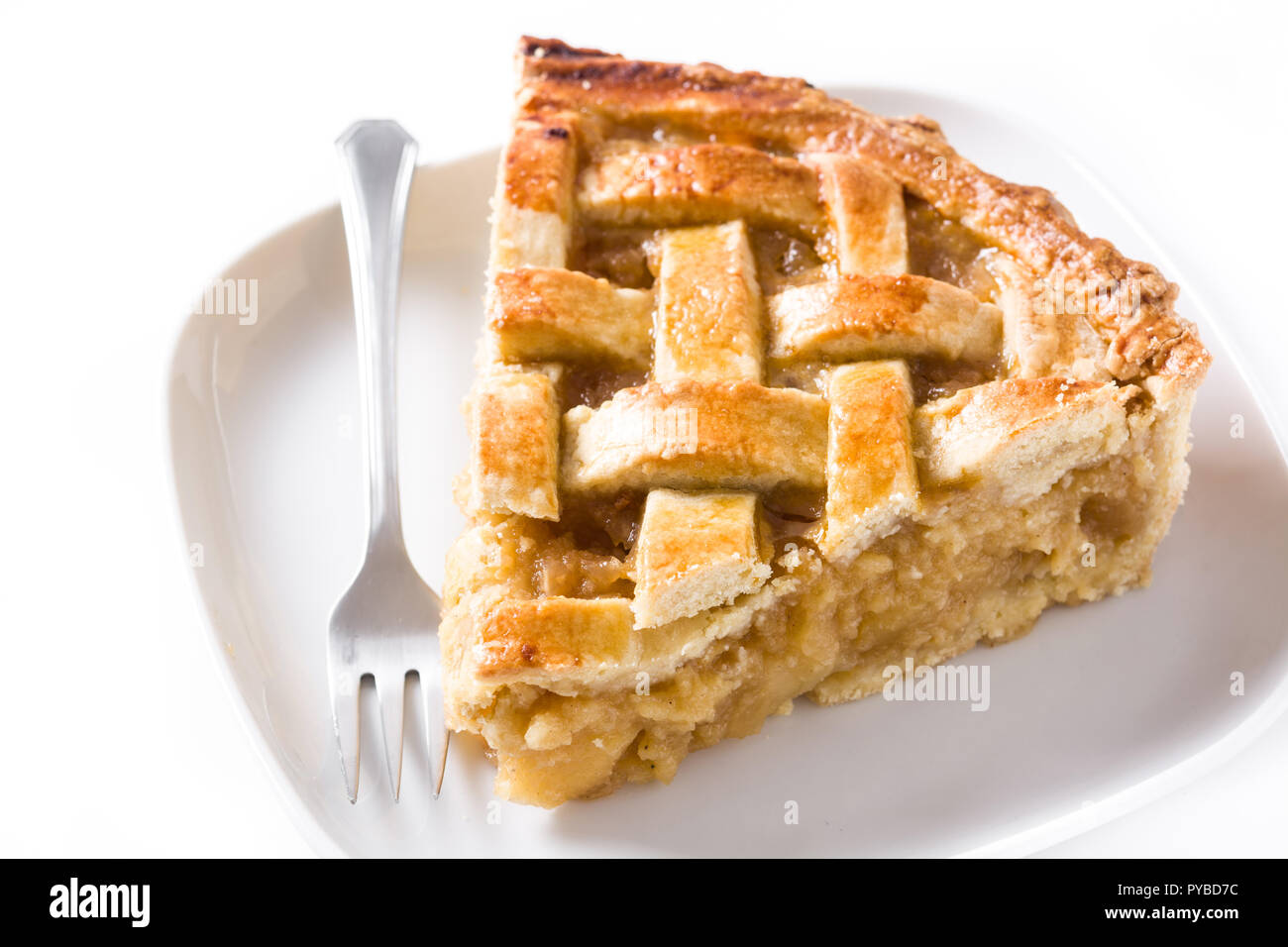 Hausgemachten Apfelkuchen Slice auf weißem Hintergrund. Stockfoto