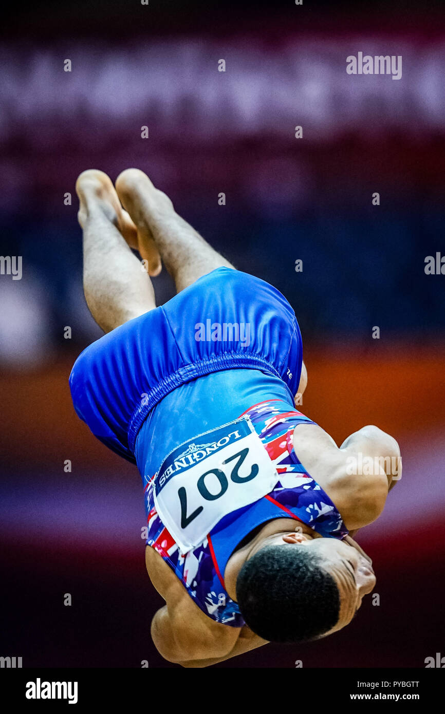 Doha, Katar. Oktober 26, 2018: Joe Fraser von Großbritannien während Vault Qualifikation an der Aspire Dome in Doha, Katar, künstlerische Bild Turn-WM. Ulrik Pedersen/CSM Credit: Cal Sport Media/Alamy leben Nachrichten Stockfoto