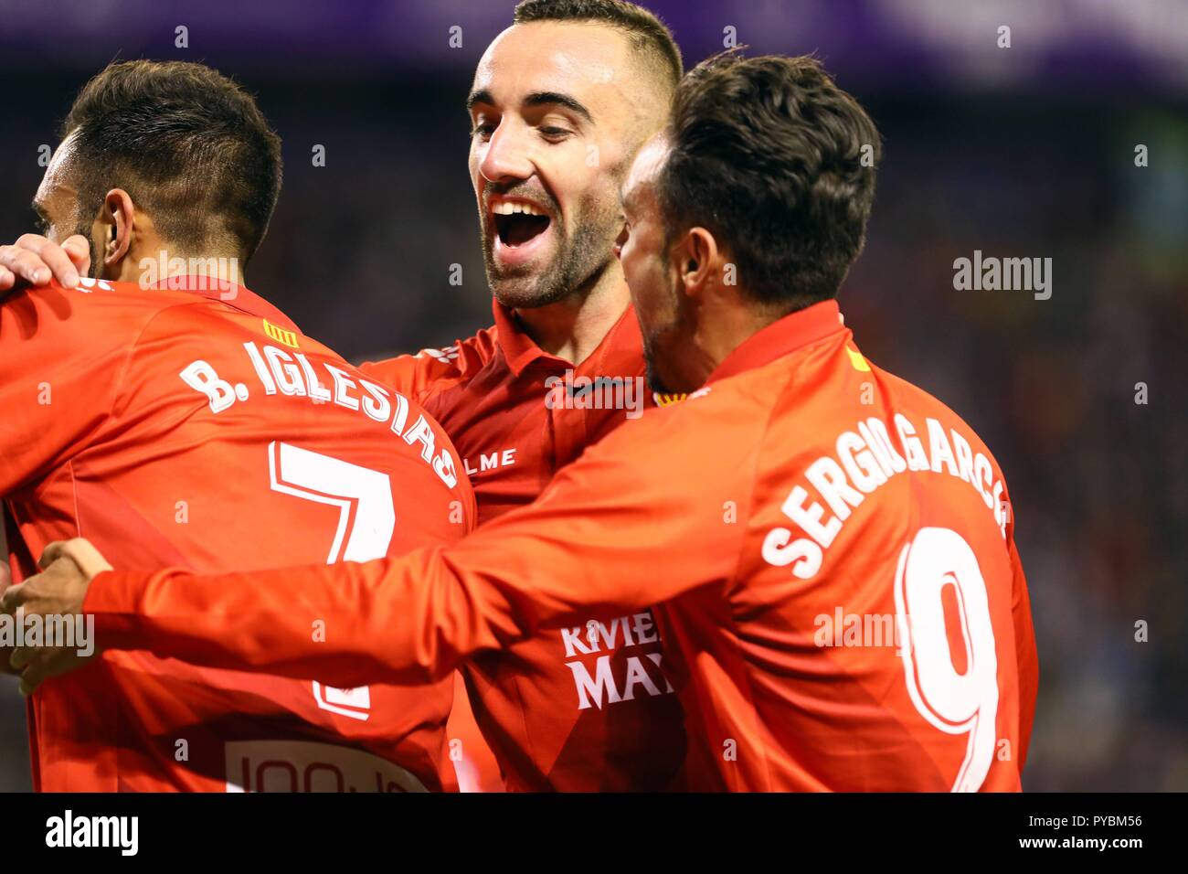 26/10/18. Fotogen/CORDON DRÜCKEN. LIGA FUSSBALL. REAL VALLADOLID VS ESPANYOL. Im Bild, BORJA IGLESIAS'S ZIEL Cordon drücken Sie Stockfoto