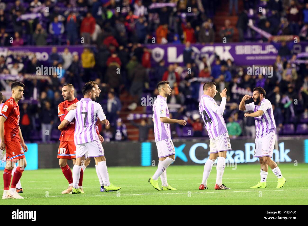 26/10/18. Fotogen/CORDON DRÜCKEN. LIGA FUSSBALL. REAL VALLADOLID VS ESPANYOL. Im Bild, REAL VALLADOLID ZIEL Cordon drücken Sie Stockfoto