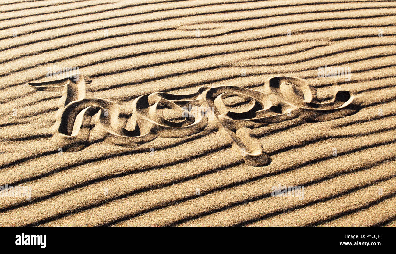 Hoffe, im Sand an den Great Sand Dunes National Park, Colorado geschrieben Stockfoto