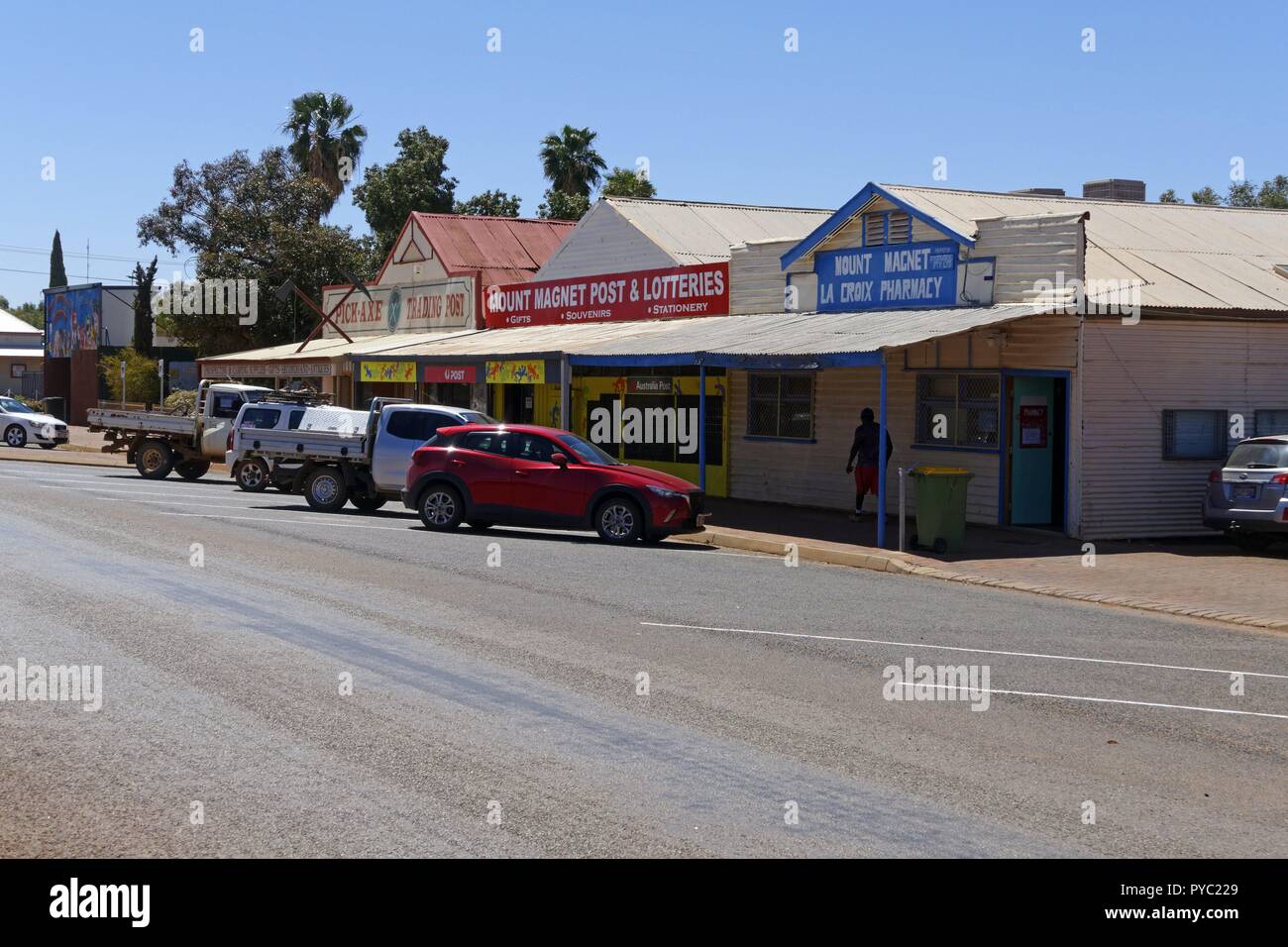 Australische Goldgräberstadt Architektur und Geschäfte, Mount Magnet, Murchison, Western Australia | Verwendung weltweit Stockfoto