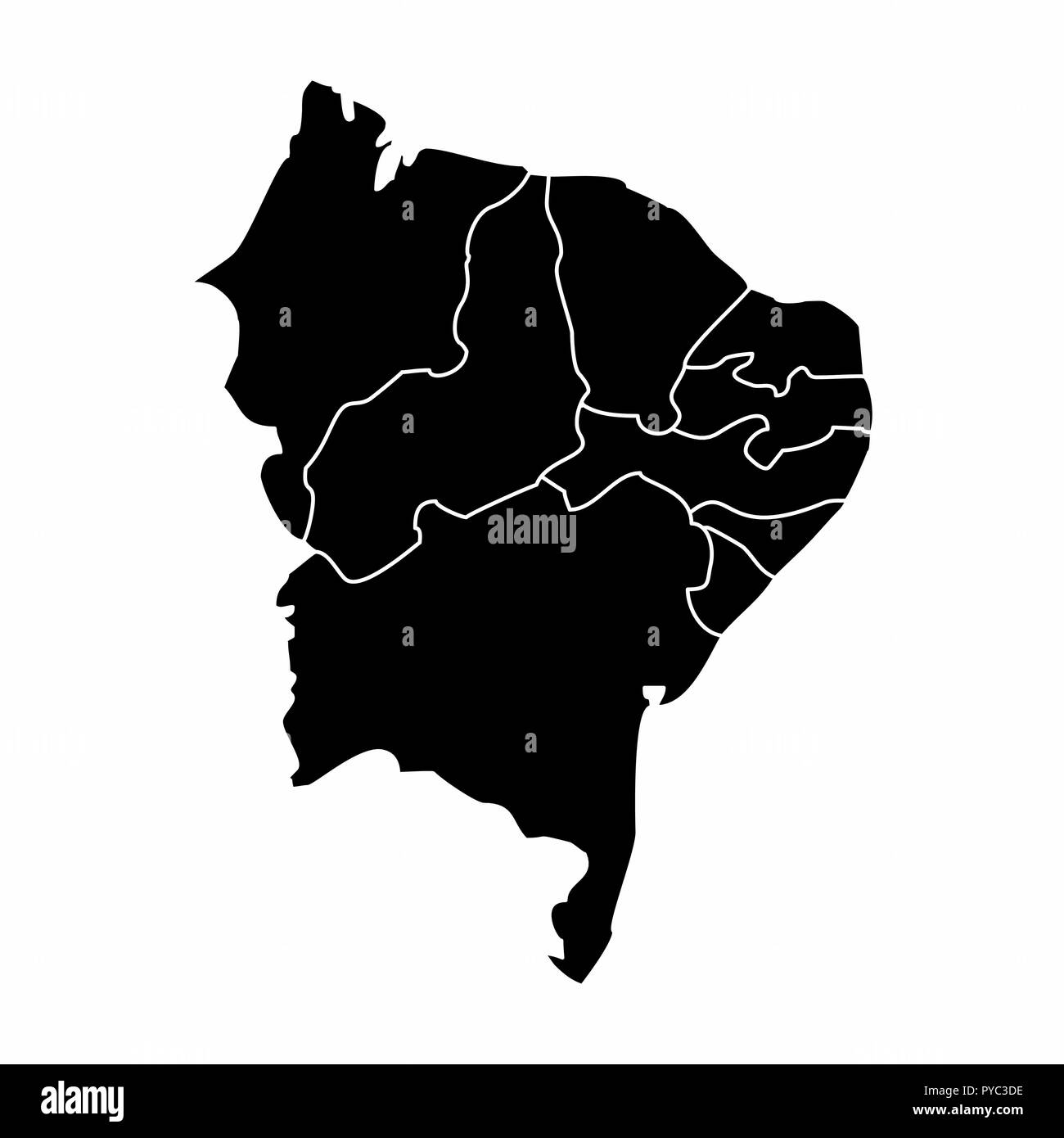 Karte von Brasilien Nordosten auf weißem Hintergrund Stock Vektor