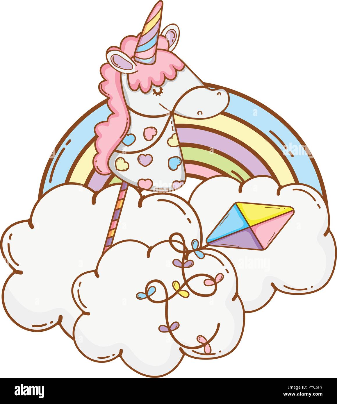 Süße Einhorn auf Wolke Stock Vektor