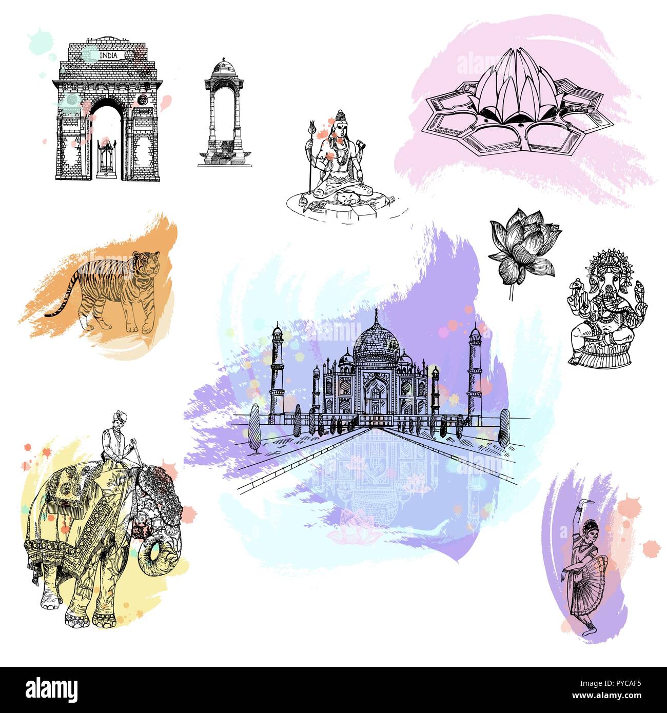 Satz von Hand Skizze stil Indien thematische Objekte auf weißem Hintergrund dargestellt. Vector Illustration. Stock Vektor