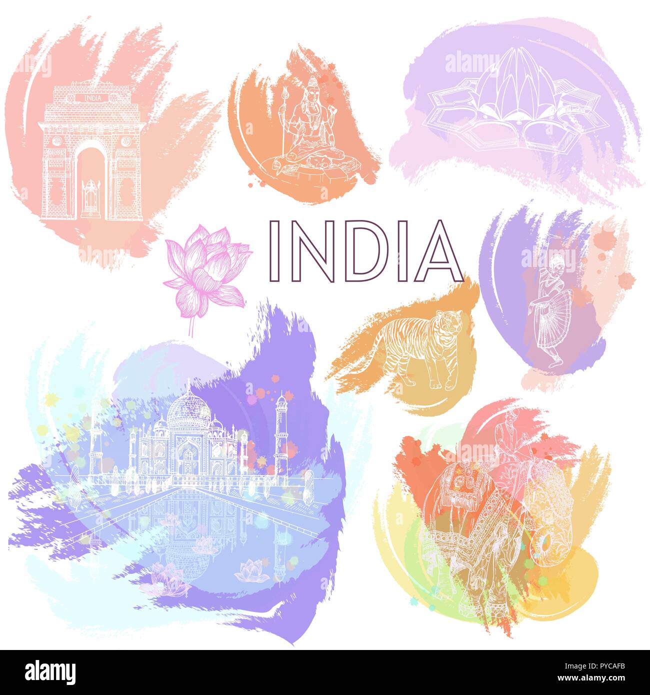 Satz von Hand Skizze stil Indien thematische Objekte auf weißem Hintergrund dargestellt. Vector Illustration. Stock Vektor