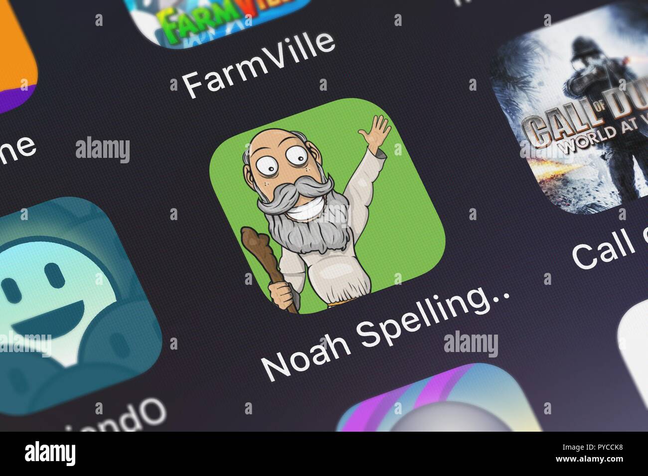 London, Großbritannien, 26. Oktober 2018: Screenshot der Noah Rechtschreibung Memory Spiel mobile App von kleinen Erfolg Symbol auf einem iPhone. Stockfoto