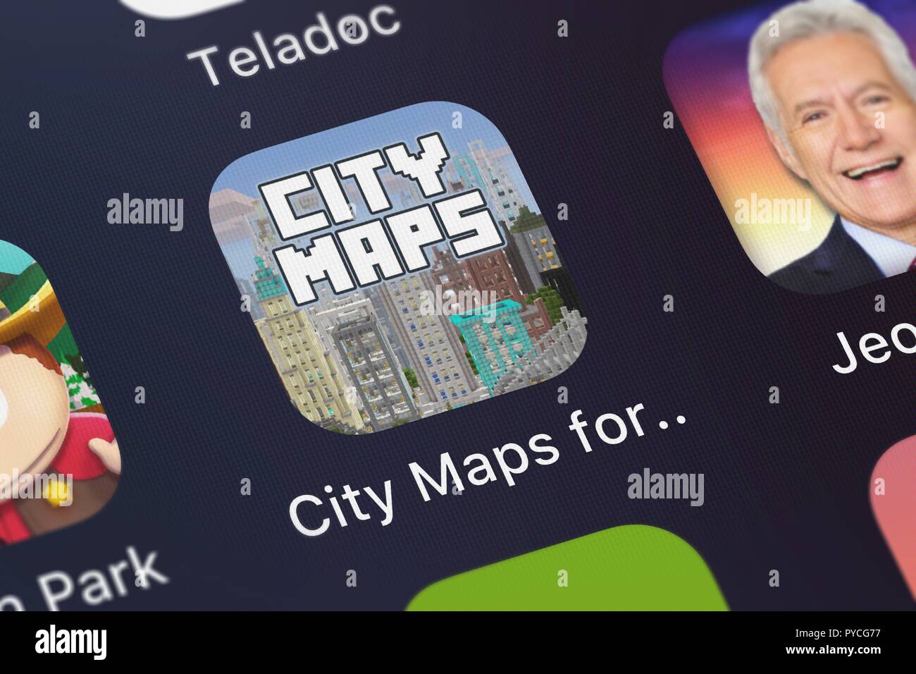 London, Großbritannien, 26. Oktober 2018: Screenshot der Stadtpläne für Minecraft PE - Beste Minecraft Maps mobile App aus NuVex LLC Symbol bei einem IPh Stockfoto