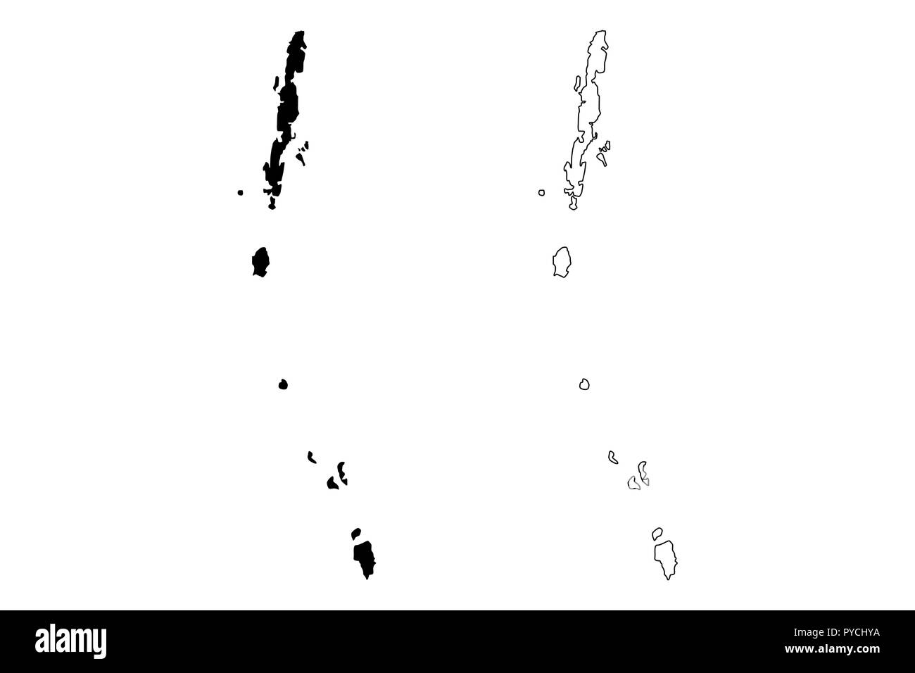 Andaman und Nicobar Inseln (Mitgliedstaaten und Union gebieten von Indien, Föderierte Staaten, Republik Indien) Karte Vektor-illustration, kritzeln Skizze Anda Stock Vektor