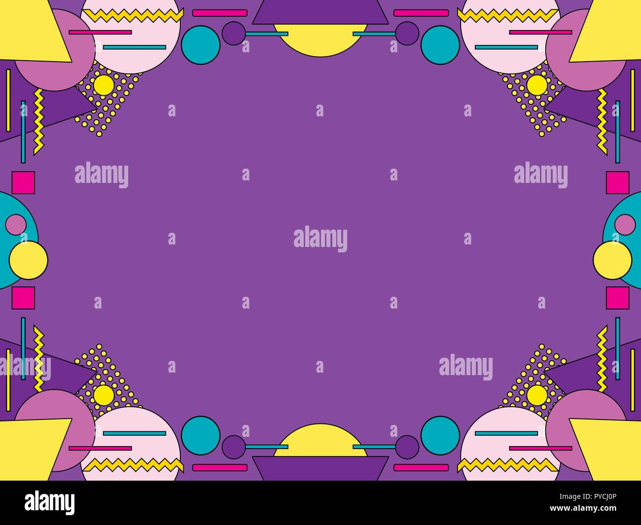 Memphis style Rahmen. Geometrische Objekte der 80er Jahre. Design eine Vorlage für Einladungen, Faltblätter und Grußkarten. Vector Illustration Stock Vektor