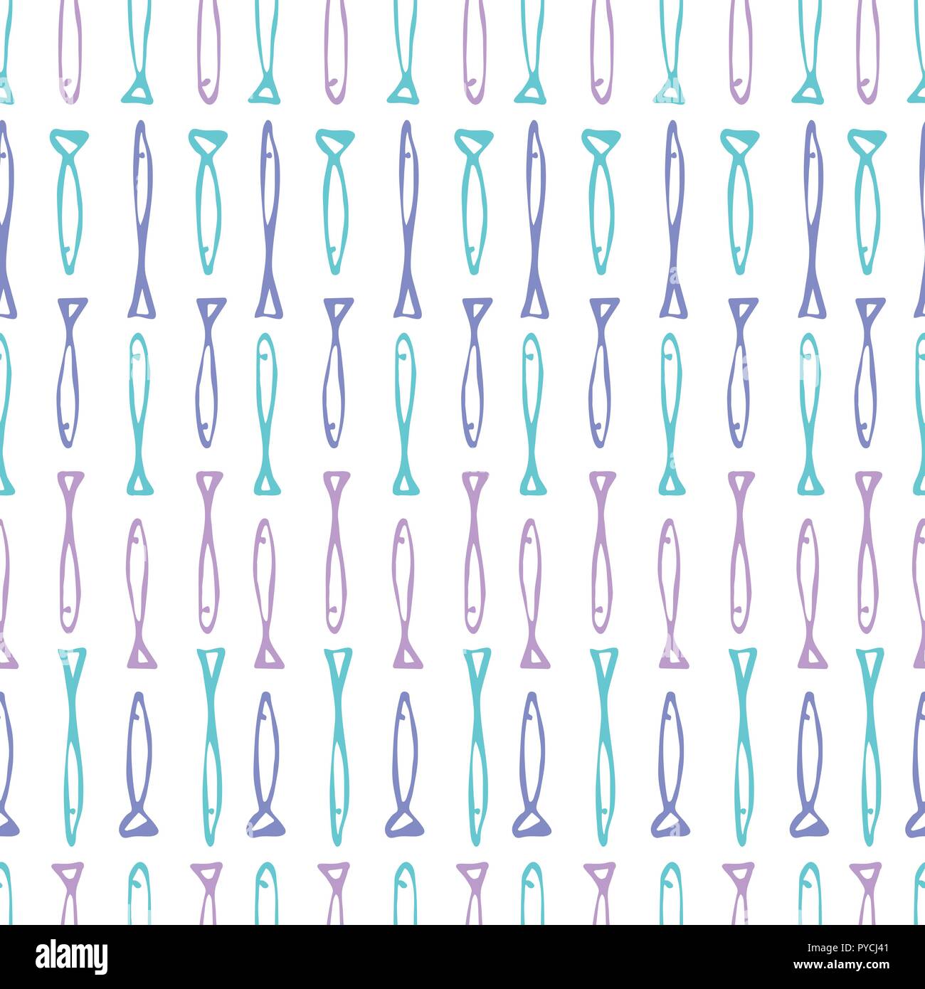 Fisch Herde nahtlose Muster. Hand doodle Fisch auf weißem Hintergrund dargestellt. Bunte funky kitsch Muster für Ihr Design. Stock Vektor