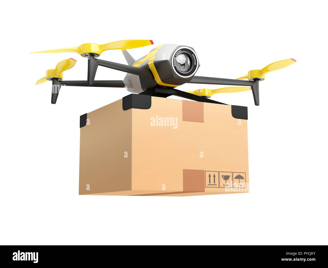 Lieferung Drone mit einem Paket, Illustration. Stockfoto