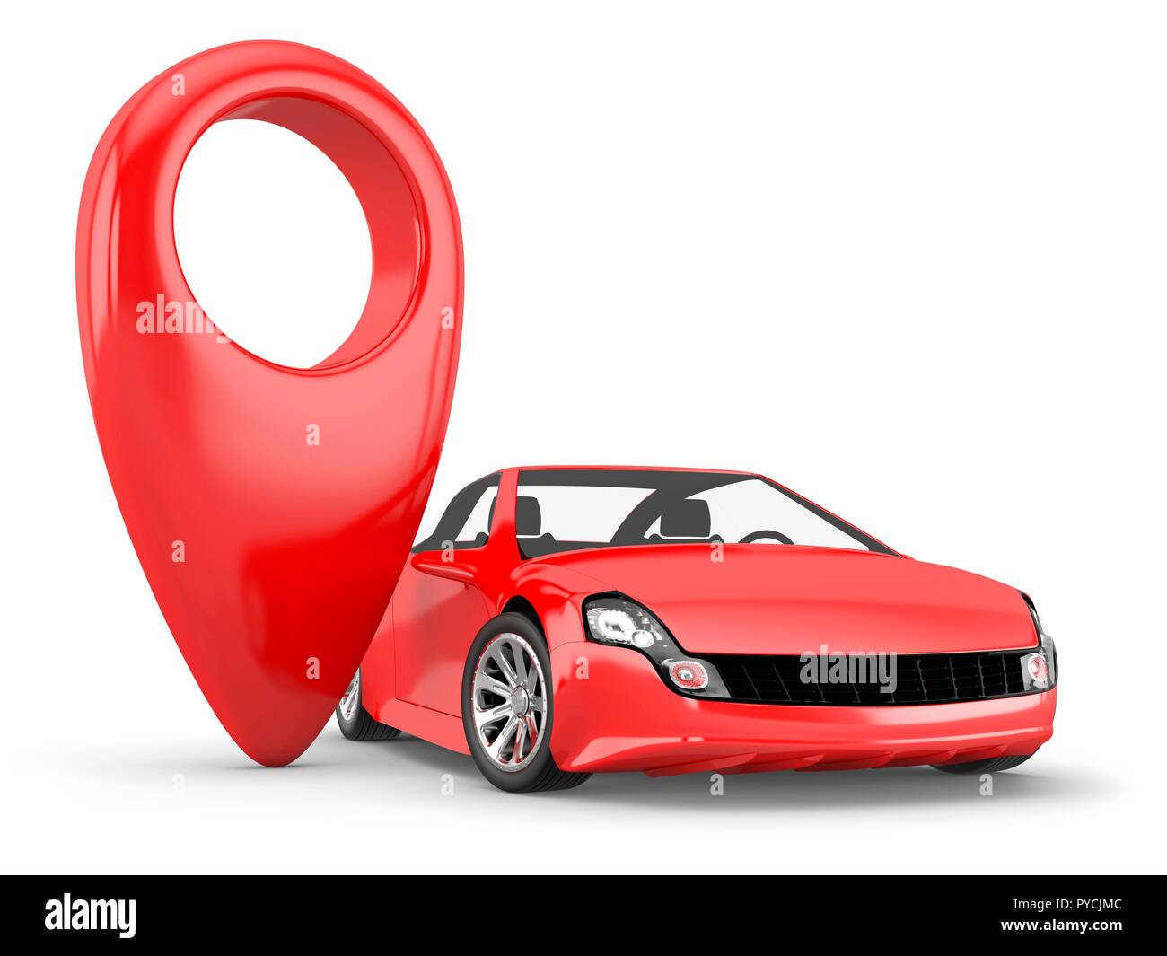 Rote Zeiger neben Auto, Illustration. Stockfoto