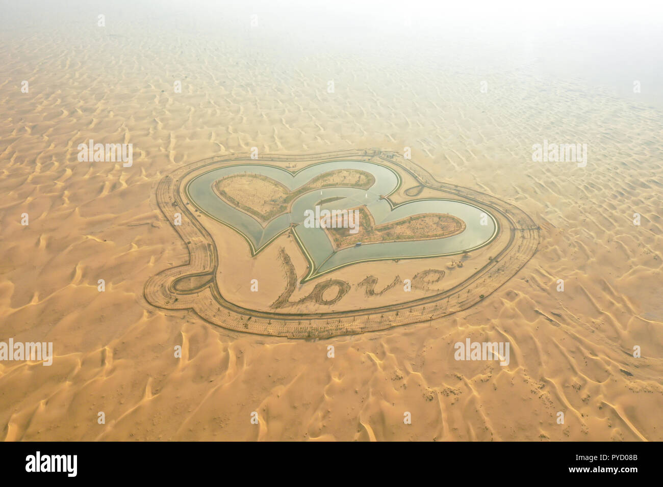 Seen und Bäume in eine wunderschöne Oase in der Wüste. Dubai, VAE. Stockfoto