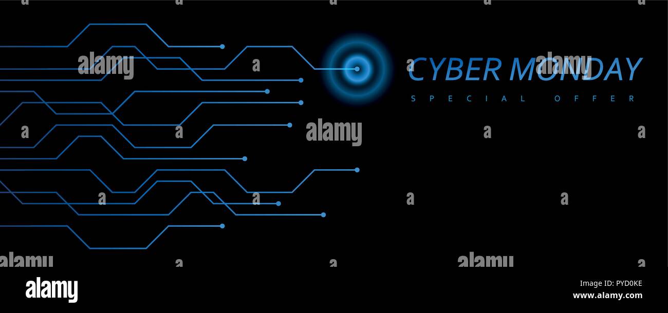 Cyber Monday digitale Technik Banner blau und schwarz Vector EPS Abbildung 10 Stock Vektor