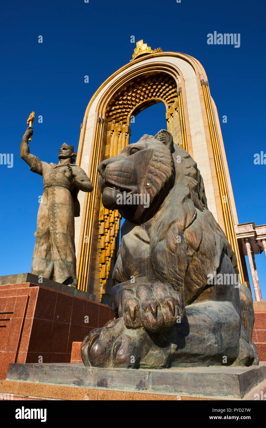 Tadschikistan, Zentralasien, Douchanbe, Ismail Samani Denkmal auf Dousti Square, Gründer der Dynastie der Samaniden Stockfoto