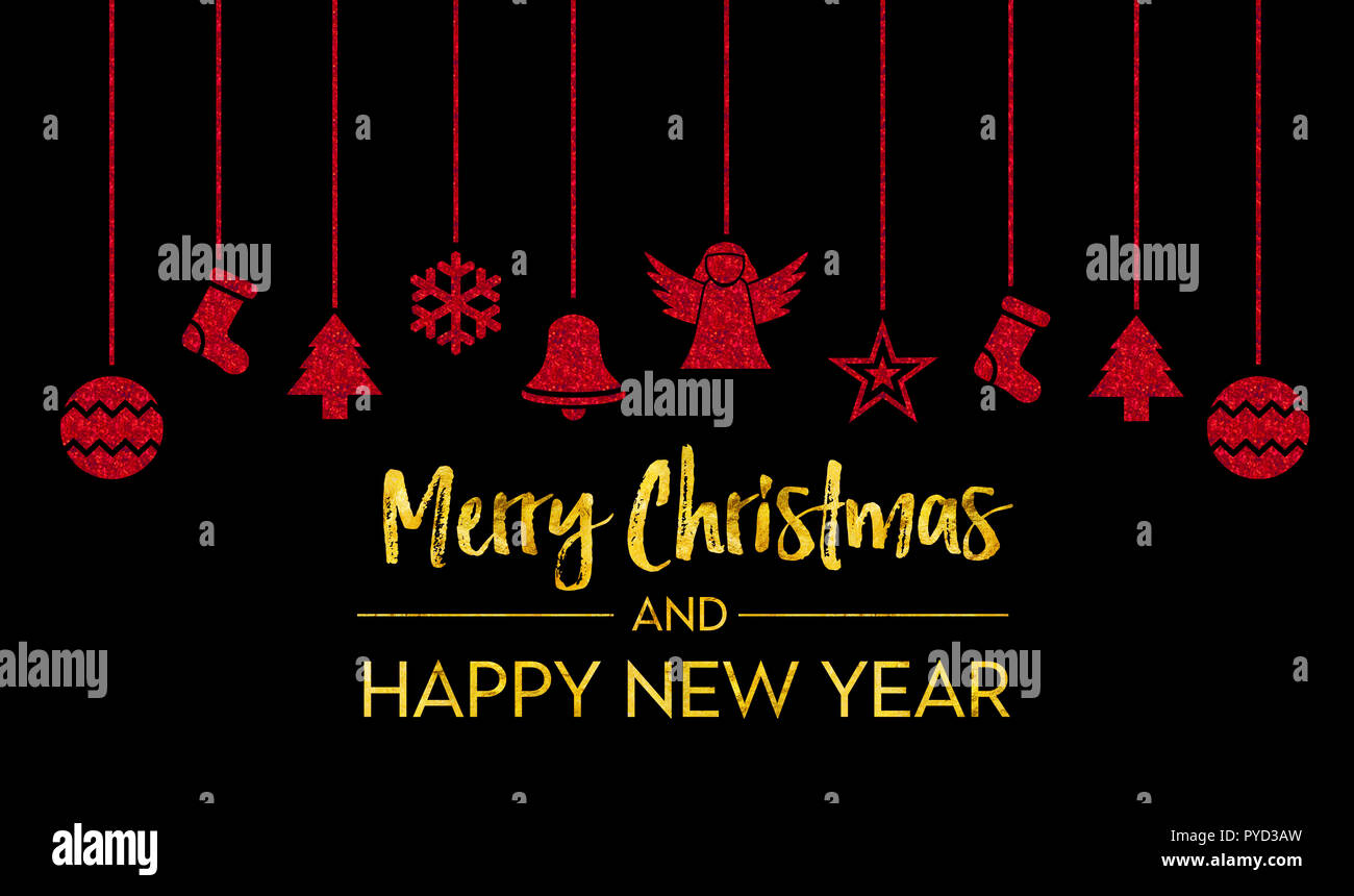 Red Christmas Ornaments - Frohe Weihnachten und ein glückliches neues Jahr Stockfoto