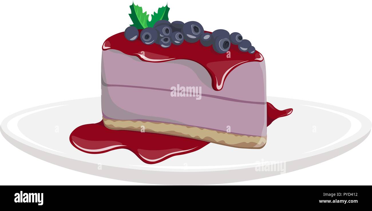 Kuchen Vector Illustration. Blueberry leckeres Dessert. Lila Kuchen Stock Vektor