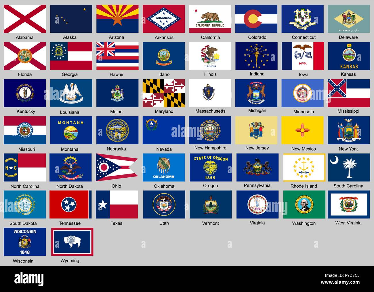Vector Illustration von verschiedenen Ländern gesetzt werden. Alle Flaggen  Staaten von USA Stock-Vektorgrafik - Alamy