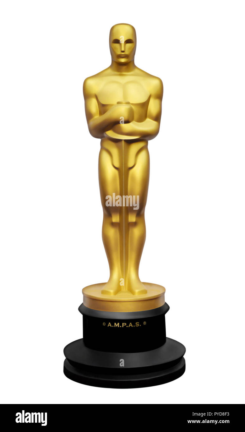 Oscar Statue Abbildung auf weißem Hintergrund Stockfoto