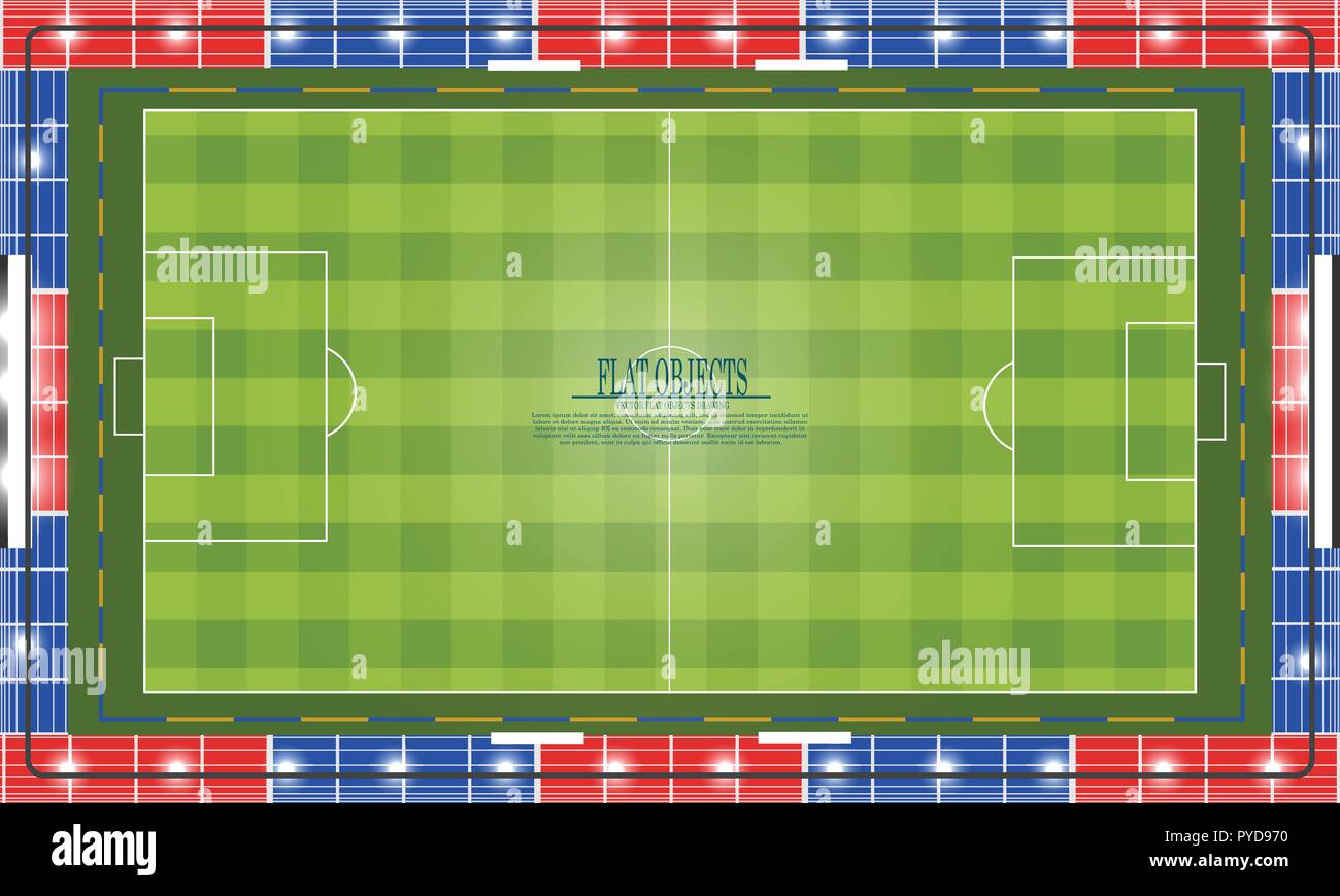 Flaches Objekt design Set, Fussball, Stadion, Fußball Top View Stock Vektor