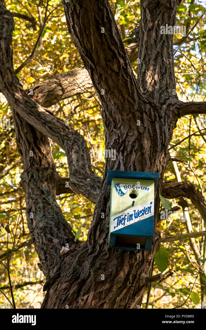 Vogelhaus fan Der fußballsport Club VFL Bochum in Herdecke, Deutschland. Vogelhaeuschen des VFL Bochum Fans in Herdecke, Deutschland. Stockfoto