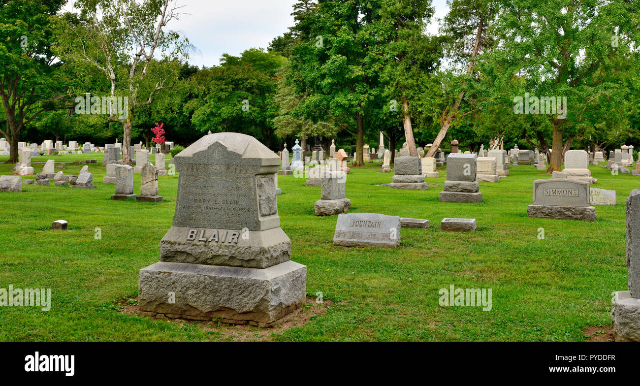 Amerikanische Familie Kirchhof, Woodlawn Cemetery, Canandaigua, NY Stockfoto