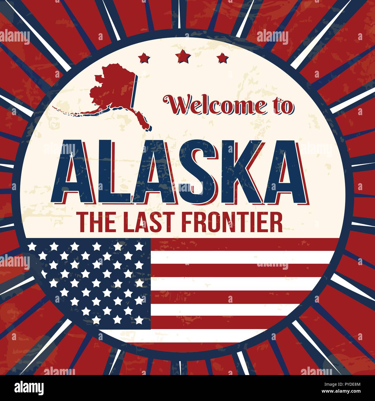 Nach Alaska vintage Grunge poster Willkommen, vector Illustrator Stock Vektor