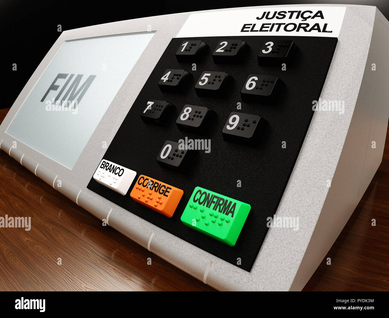 Brasilianische voting Machine (urna Eletronica) von 2018 Präsidentschaftswahlen in Brasilien, mit FIM (Ende) auf dem LCD-Display angezeigt. Stockfoto