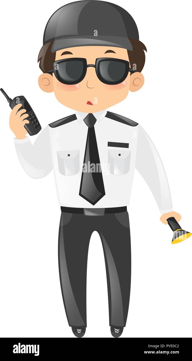 Security Guard mit Radio und Taschenlampe Abbildung Stock-Vektorgrafik -  Alamy