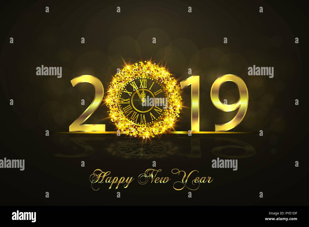 Frohes Neues Jahr 2017. Vector Illustration mit gold Uhr Stock Vektor