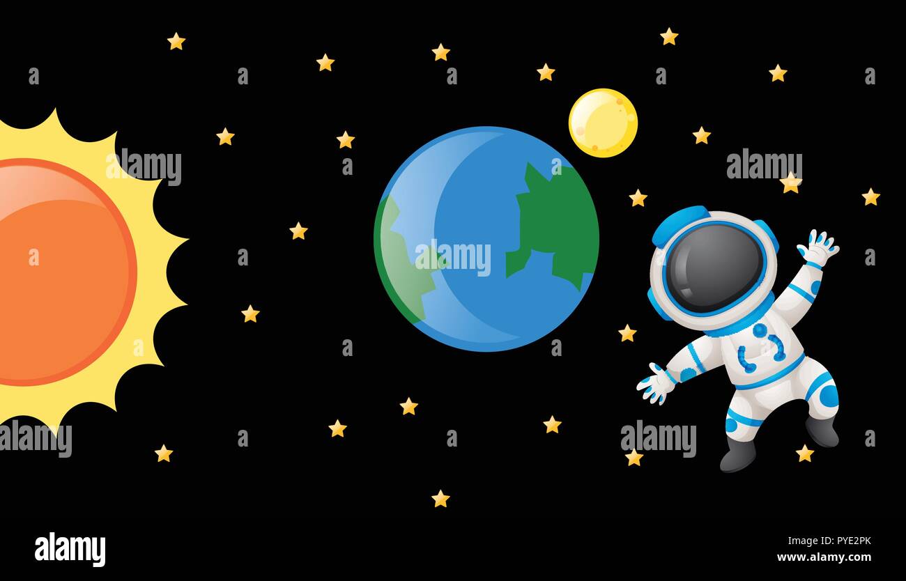 Astronaunt floating in der Dunkelheit spack Abbildung Stock Vektor