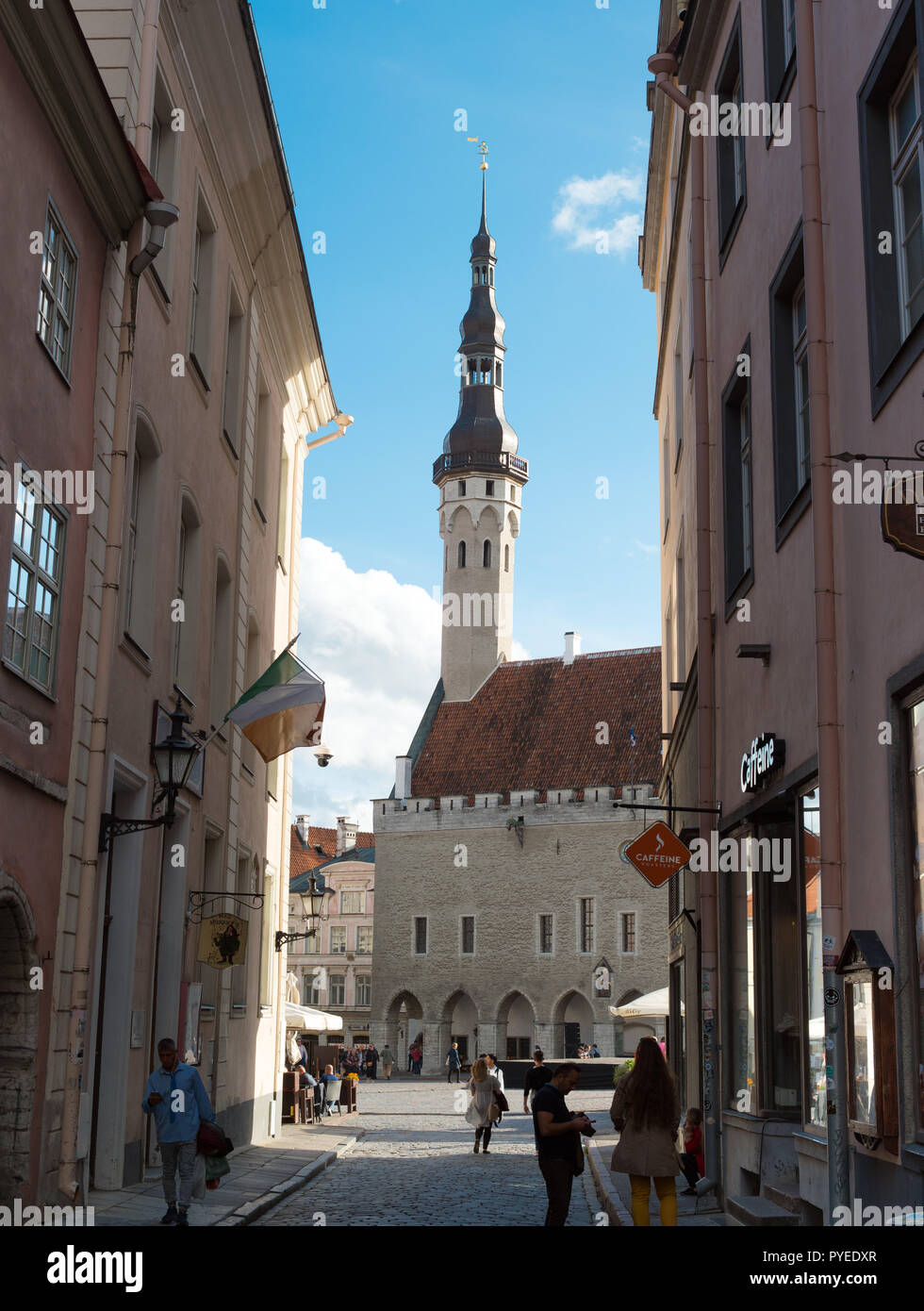 Tallinn, Estland: Sept. 20, 2018: die Altstadt von Tallinn - Rathaus in der Mitte des Bildes. Stockfoto