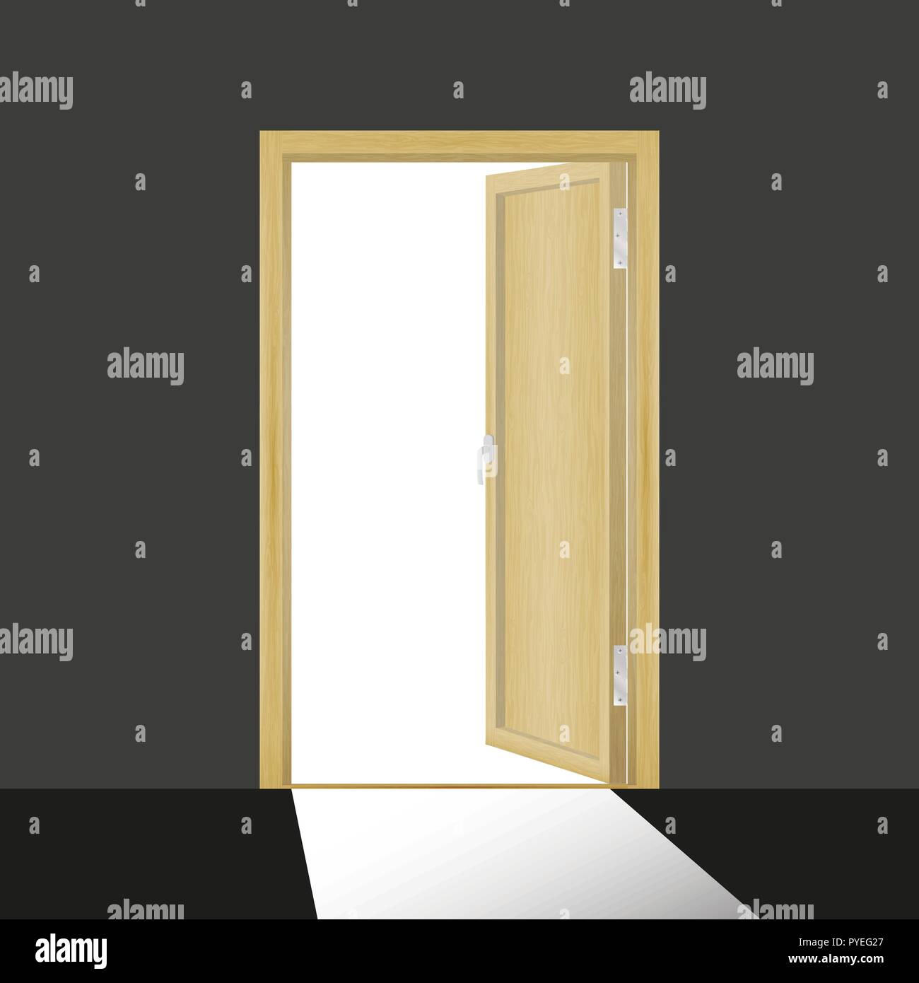 Holz- offene Tür in einem dunklen Zimmer Stock Vektor