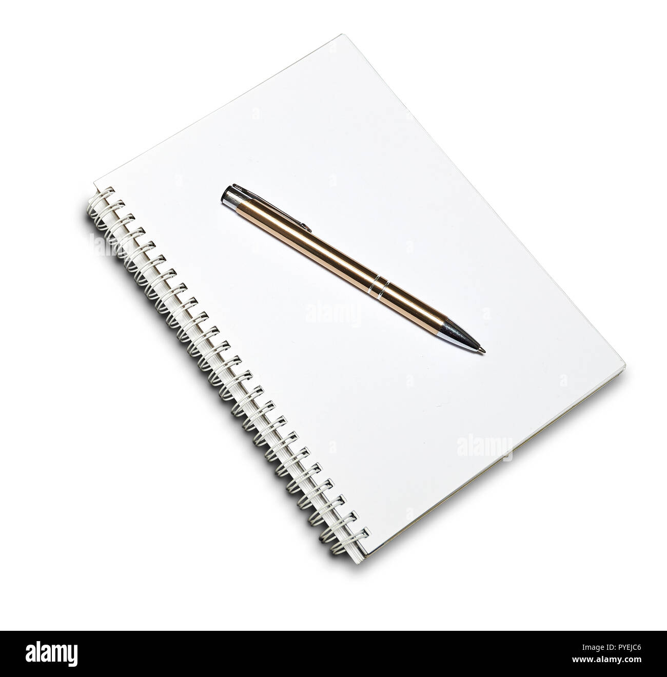 Hinweis Buch auf Weiß mit Freistellungspfad isoliert Stockfoto