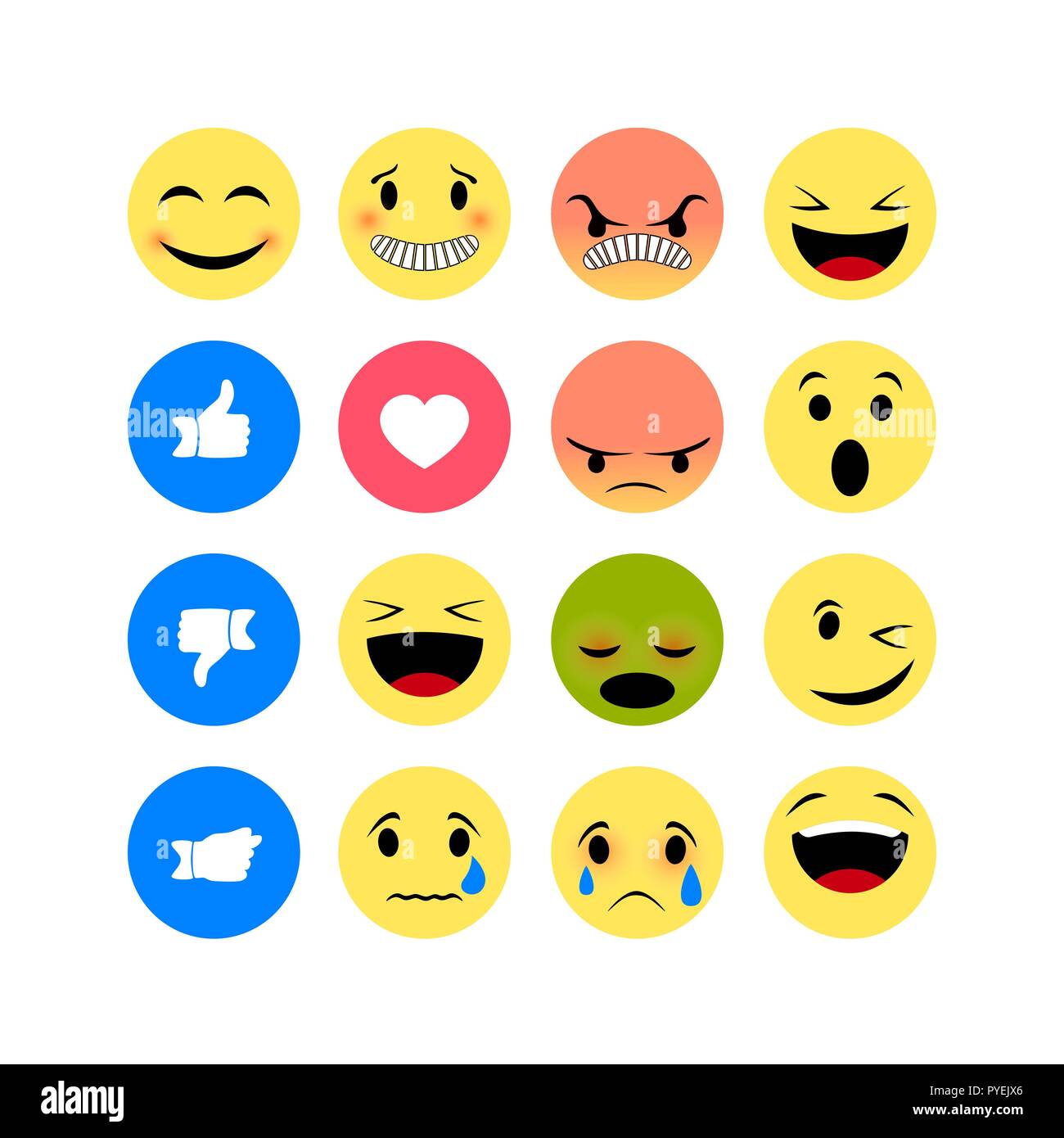 Emotion Icons auf weißem Hintergrund. Lustige Emoji Symbol Stock Vektor