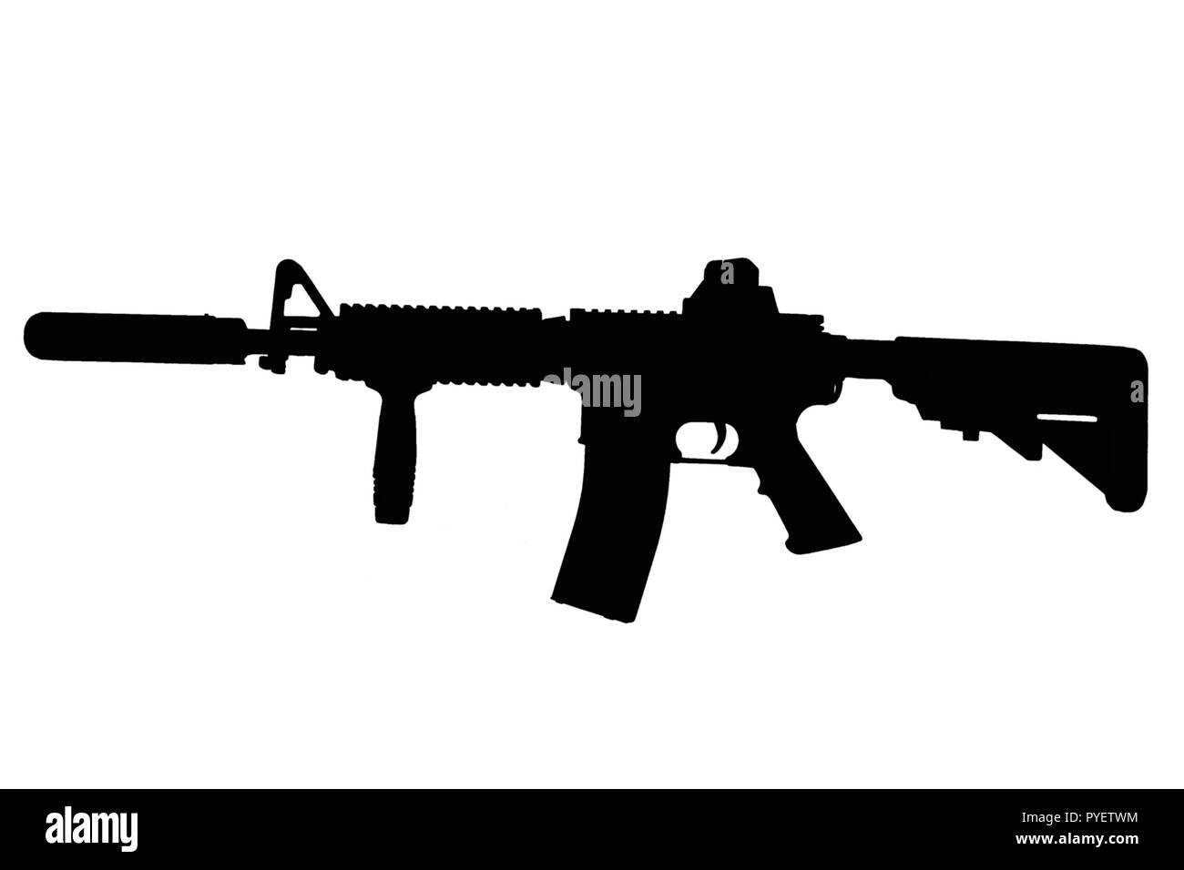 M4 mit Suppressordiode - Special forces Gewehr schwarze Silhouette Stockfoto