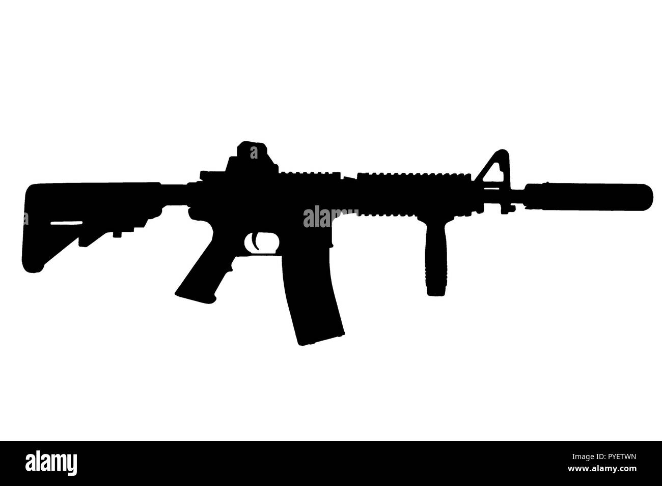 M4 mit Suppressordiode - Special forces Gewehr schwarze Silhouette Stockfoto