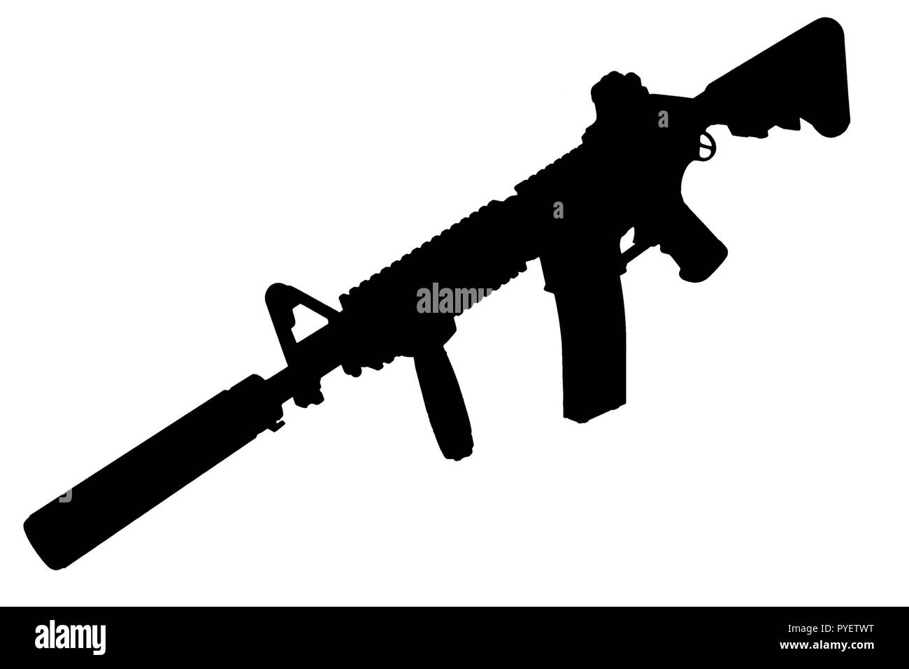 M4 mit Suppressordiode - Special forces Gewehr schwarze Silhouette Stockfoto