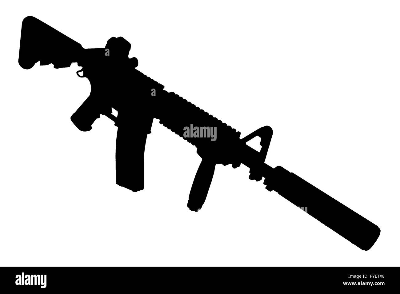 M4 mit Suppressordiode - Special forces Gewehr schwarze Silhouette Stockfoto