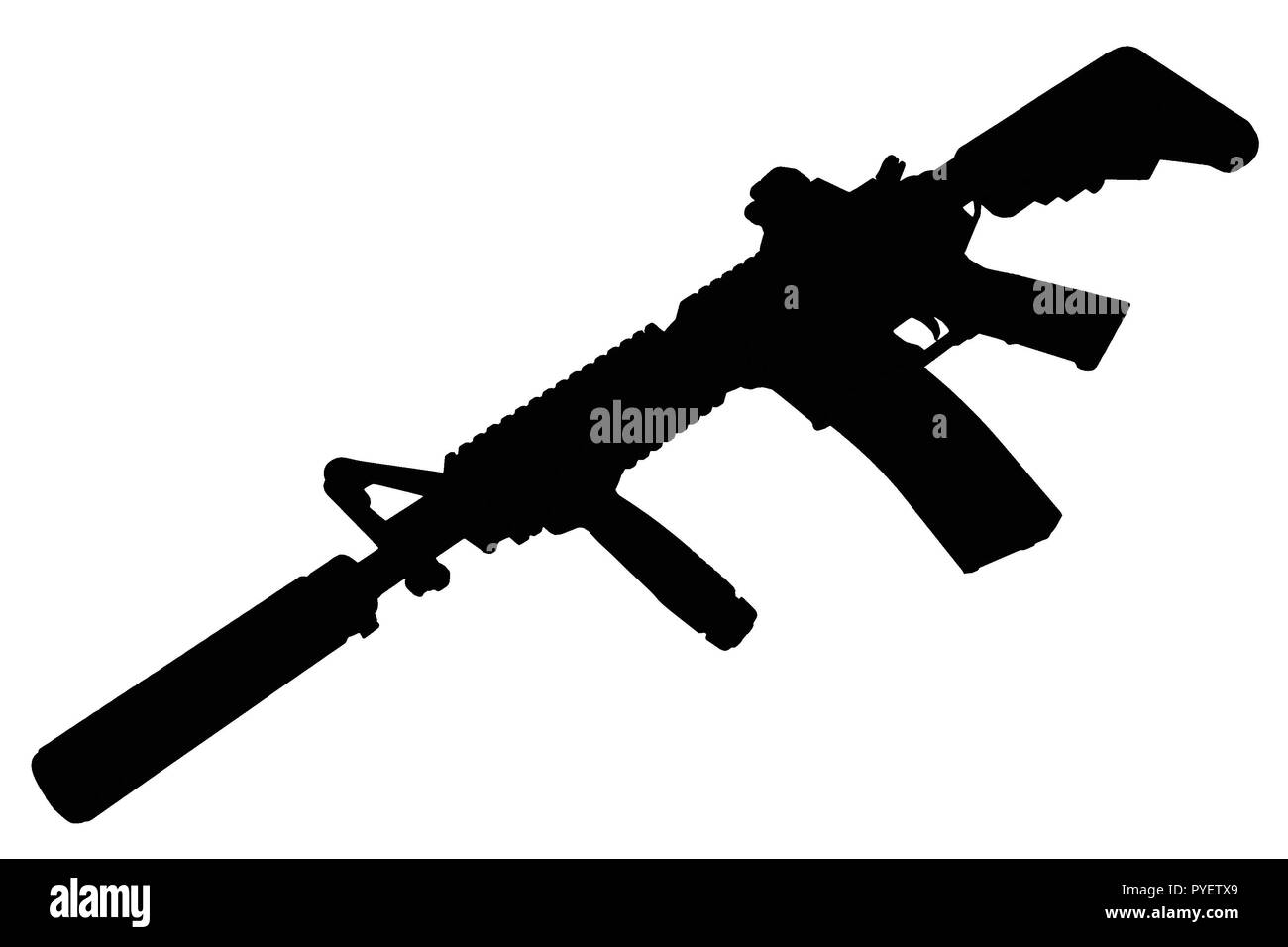 M4 mit Suppressordiode - Special forces Gewehr schwarze Silhouette Stockfoto