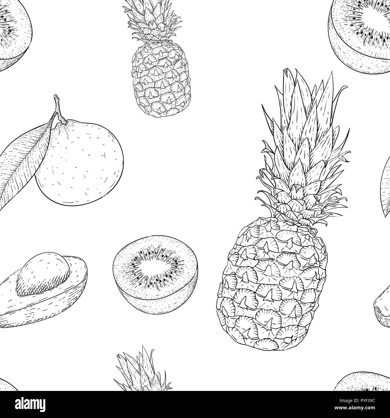 Früchte nahtlose Muster. Outline hand gezeichnete Skizze Stock Vektor